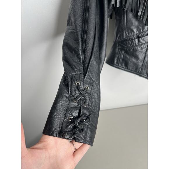 Leather Loft Black Fringe Leather Jacket Women’s Size Small - Picture 3 of 15